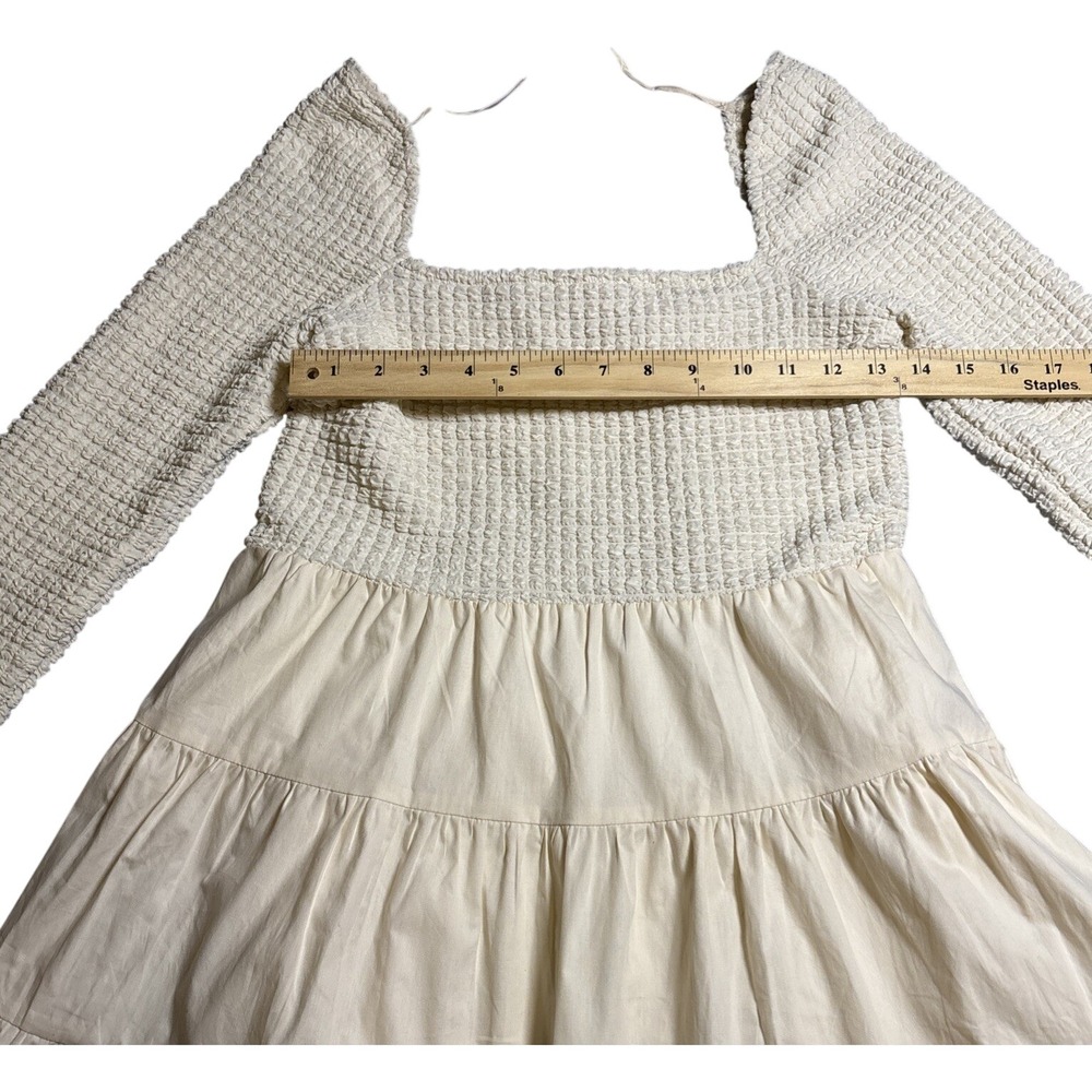 Aureum Square Neck Smocked Dress Women's Cream NWT Tiered Babydoll Size Medium - Picture 2 of 7